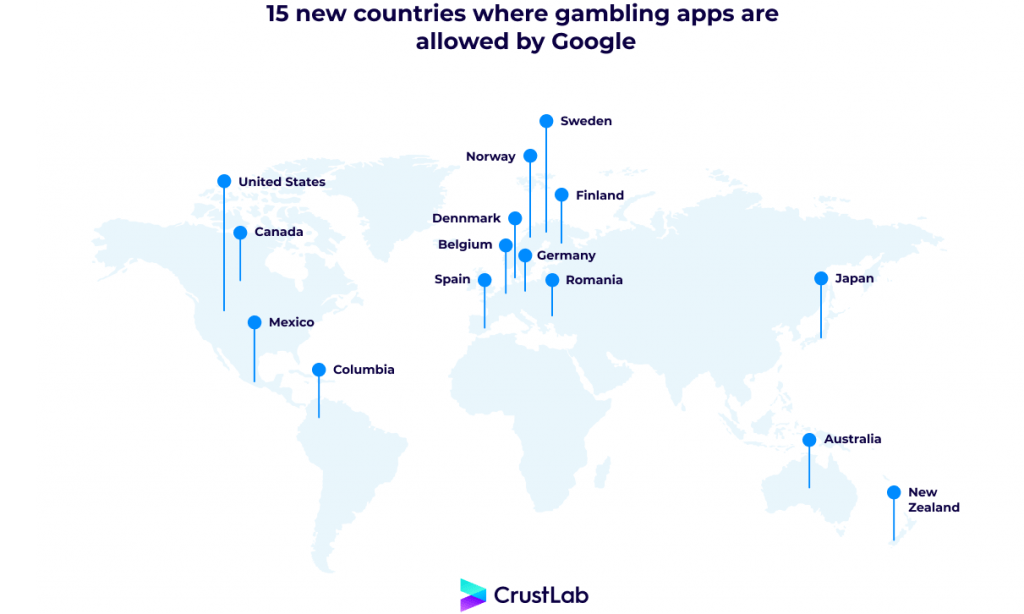 15 new countries where gambling apps are allowed by Google